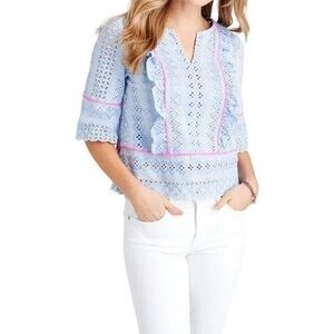 Vineyard Vines Eyelet Pop Trim Top in Light Blue